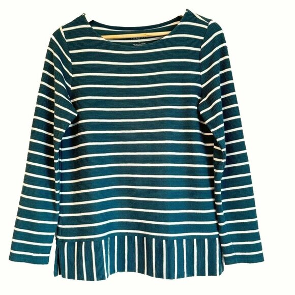 Talbots Womens Breton Stripe Sweater Sz Small Blue Teal Nautical Coastal Preppy - Picture 1 of 8